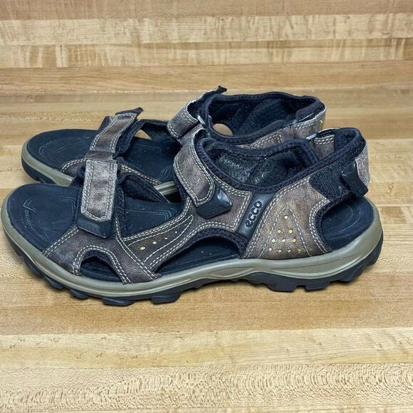 Ecco Mens Adjustable Strap Open Toe Leather Flat Sports Sandal Olive Size US 11 - Picture 3 of 5